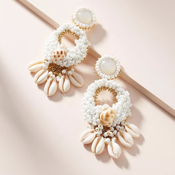 New Anthropologie Rock + Bone Alexi Clip On Shell Earrings Beach Coastal - Picture 1 of 8
